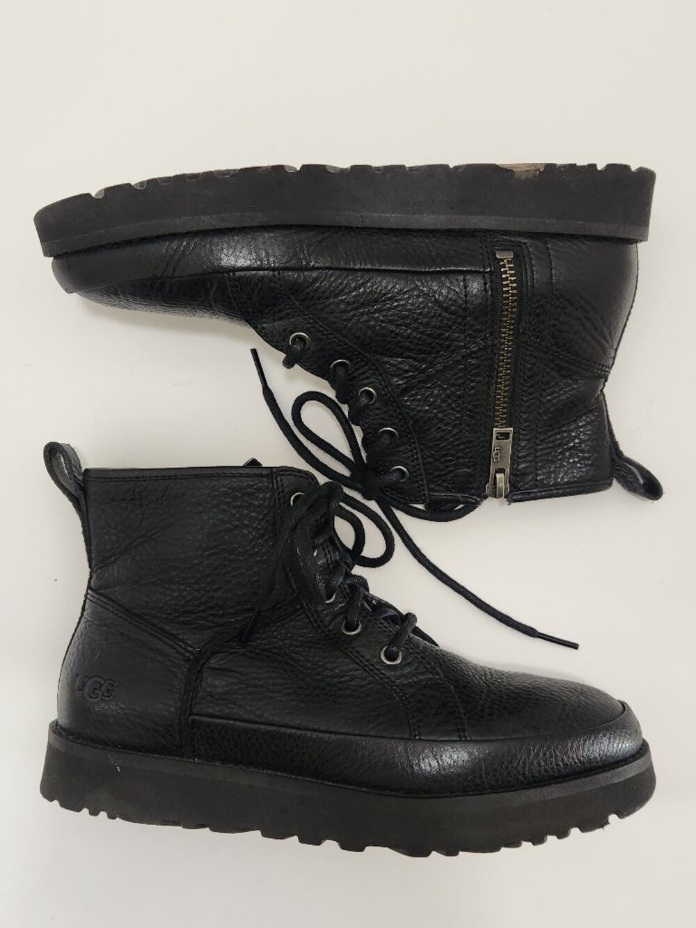 UGG Combat Style Leather Boots Lace Up With Side Zipper Women's SZ 6